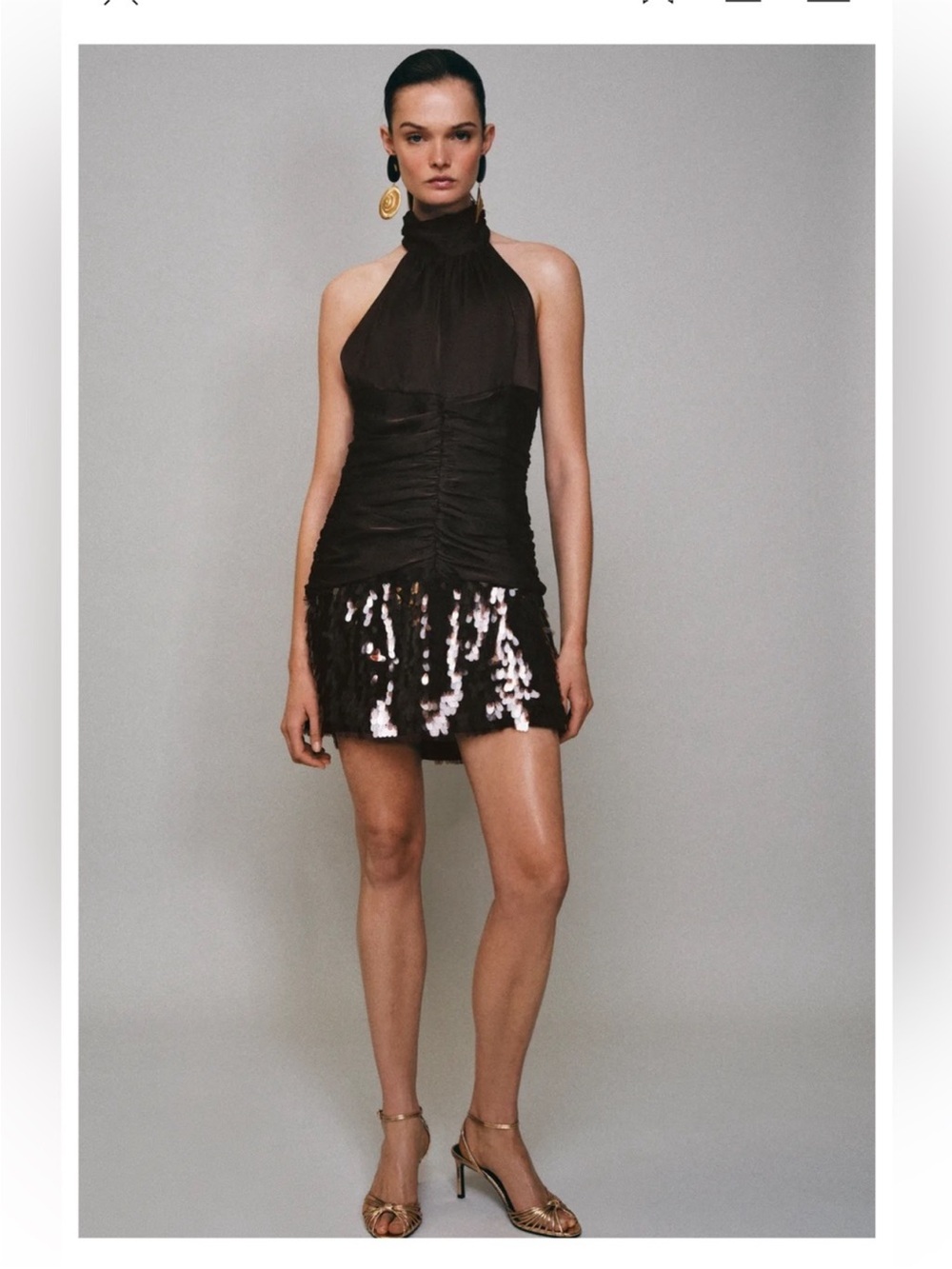 ZARA RUCHED SEQUIN MINI DRESS